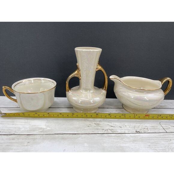 Vintage MCM Homer Laughlin Eggshell Pearl Iridescent Creamer Vase Cup LOT of 3 - Picture 9 of 12
